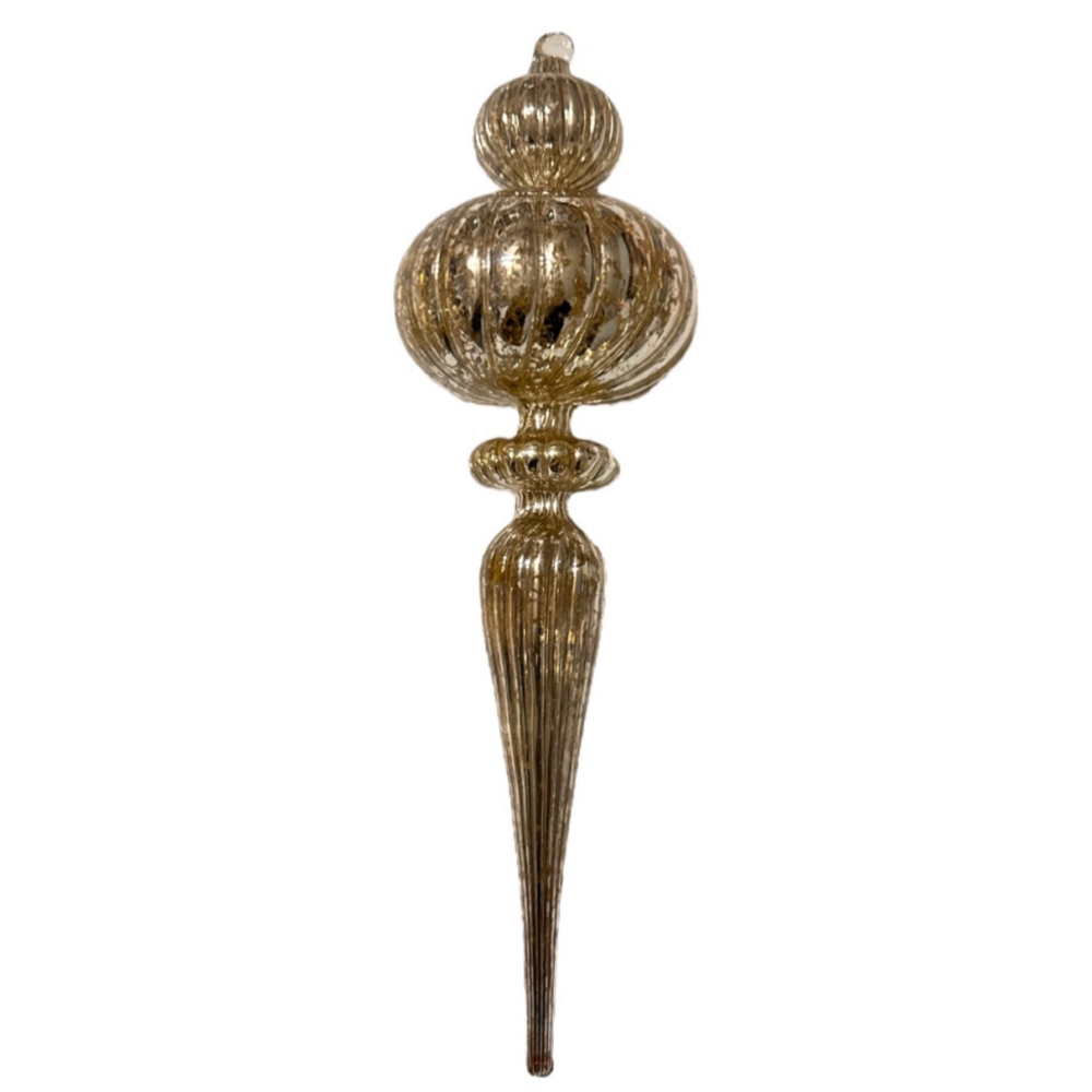 Vintage Hand Blown Aventurine Glass Christmas Ornament Silver Finial Tree Jumbo